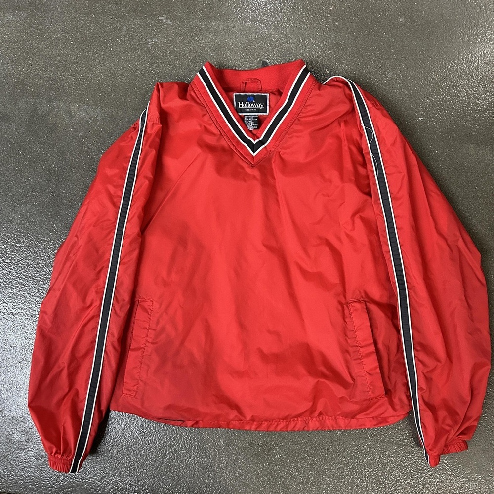 Holloway Jacket Mens Small Red V Neck Pullover Windbreaker Nylon Athletic Stripe